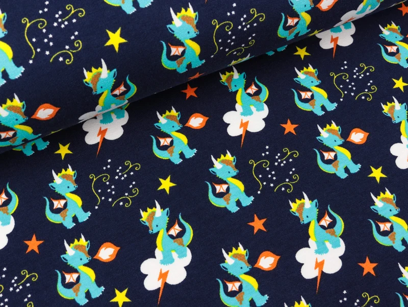 Baumwollsweat Dragon Star bunt auf Dunkelblau