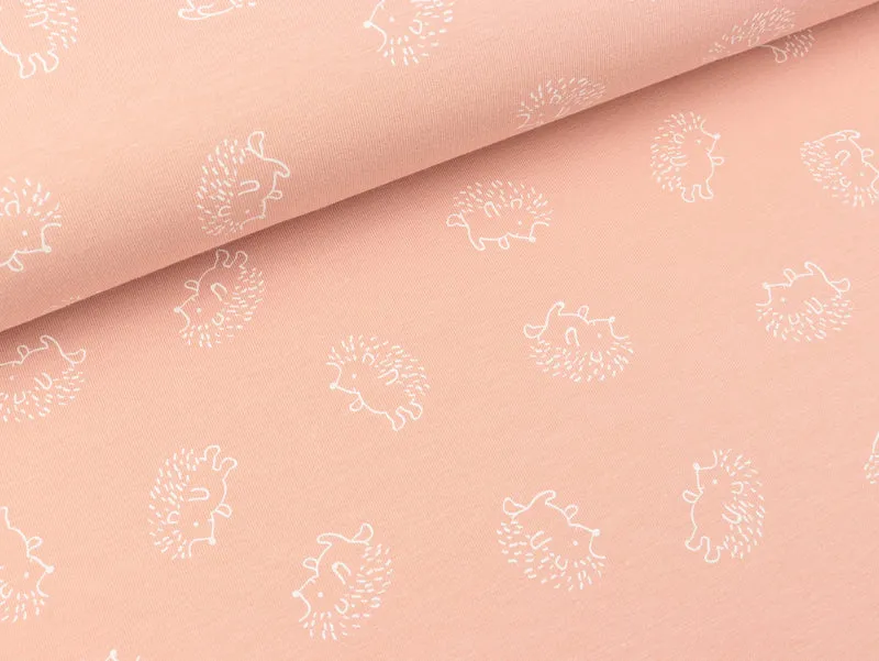 Baumwolljersey Kleine Igel weiß auf Rose