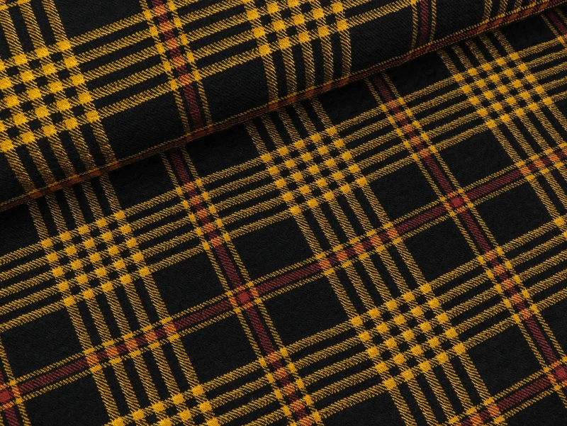 Washed Viskose Krepp Check ocker-schwarz