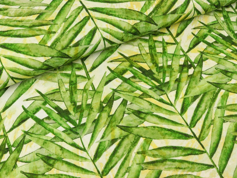 Viskosejersey Phinchen Blätter grasgrün-zitronengelb