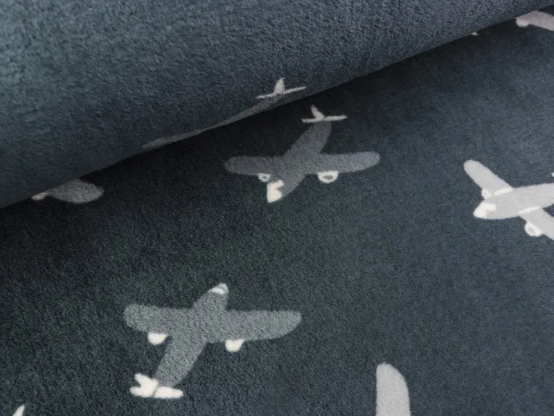 Doubleface Kuschelfleece Plain and Cloud dunkelgrau-bunt