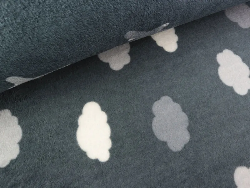 Doubleface Kuschelfleece Plain and Cloud dunkelgrau-bunt