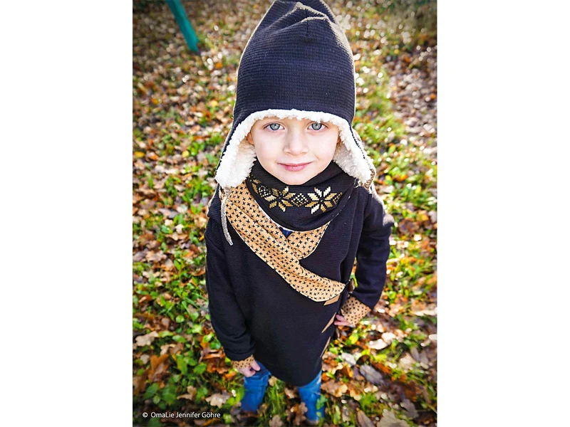 Baumwolljersey Mini Winter Kreuze dunkelgrau auf Ocker