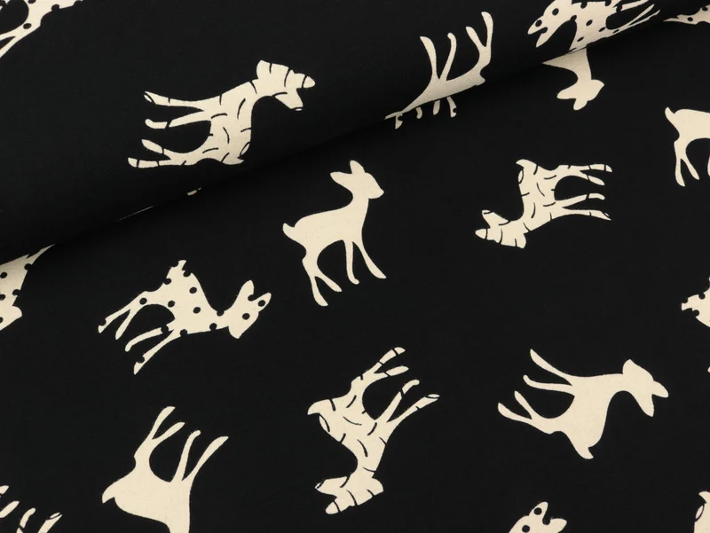 Baumwolljersey Vicente Lovely Deer natur auf Schwarz
