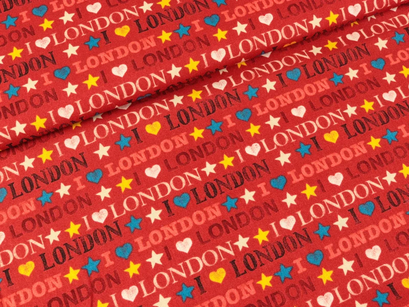 Baumwollstoff I Love London rot