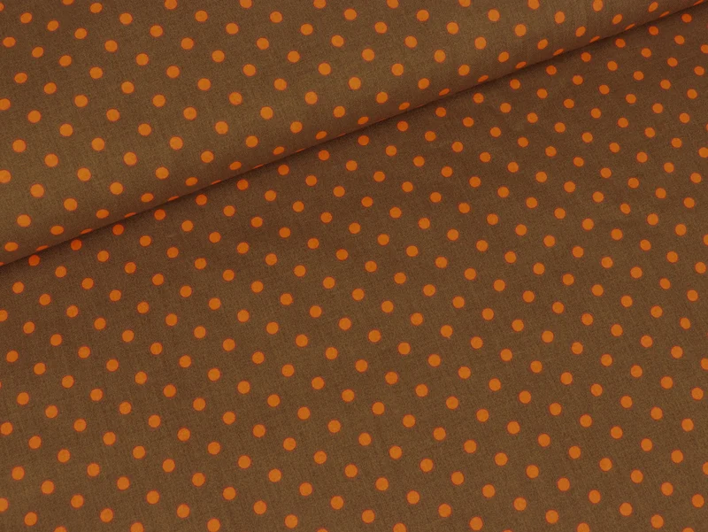 Baumwollstoff Visco neonorange Punkte auf Braun