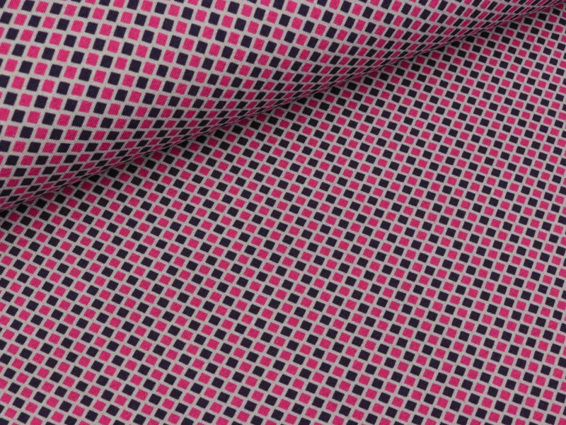Baumwolljersey Charlotte Rauten pink-aubergine auf Hellgrau