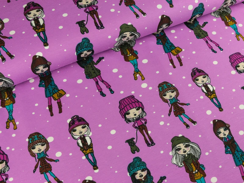 Baumwolljersey Snowgirls helllila-bunt