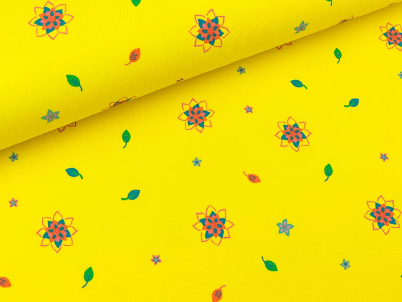 Baumwolljersey Little Flowers bunt auf Gelb