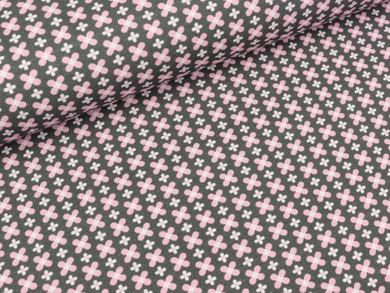 Baumwolljersey Like Summer Kleine Blüten rosa-weiß auf Grau by Petra Laitner