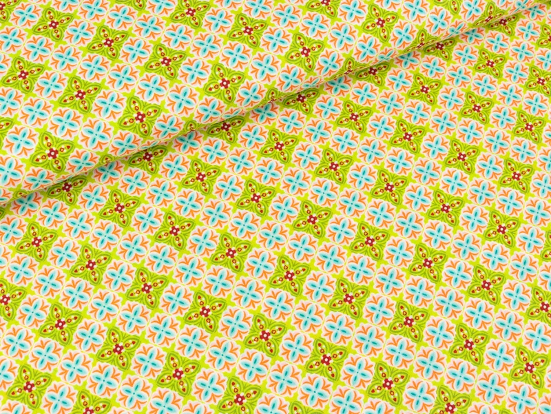 Baumwollstoff Julia Blumen und Ornamente lime-bunt