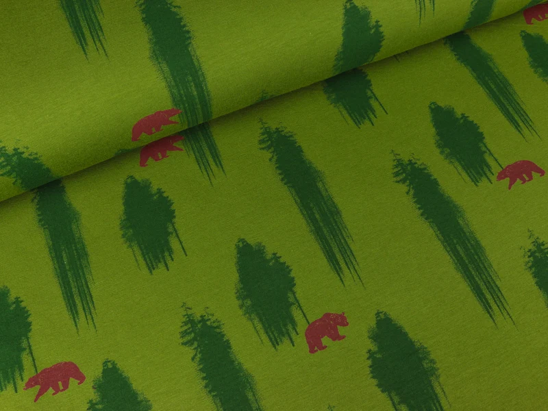 Baumwolljersey Trees and bears grün by Mies&Moos