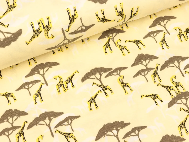 Baumwolljersey Safari Print Giraffen auf Vanille