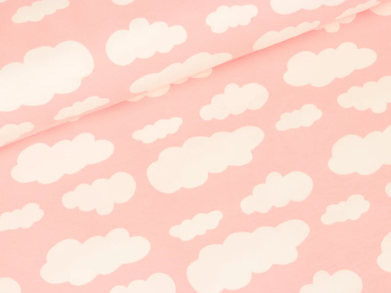 Baumwolljersey Verena Wolken weiß auf Rosa
