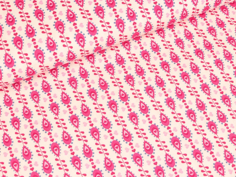 Baumwoll-Webware Julia Tropfen und Herzen pink