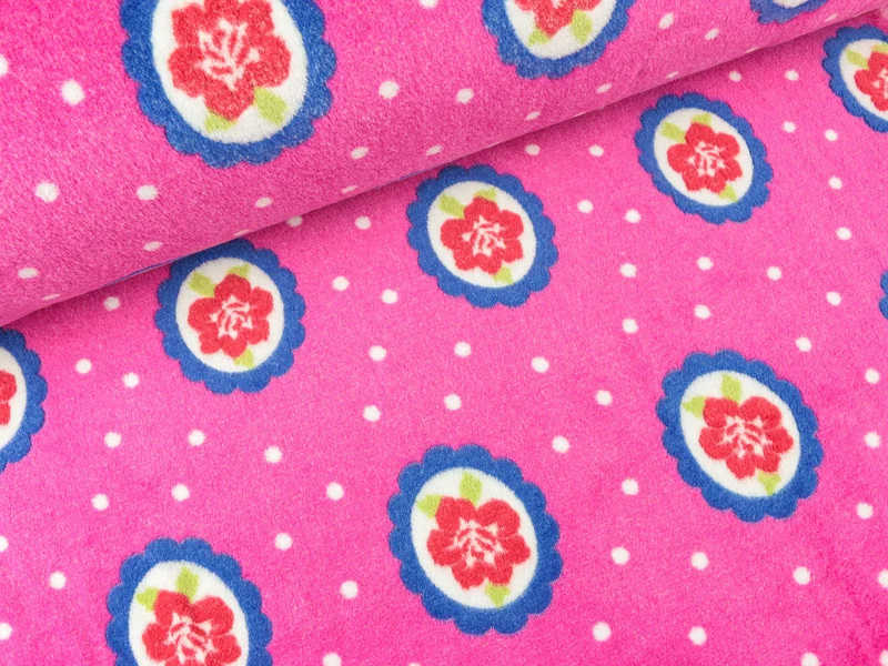 Wellnessfleece Fluffy Blumenornamente auf Pink