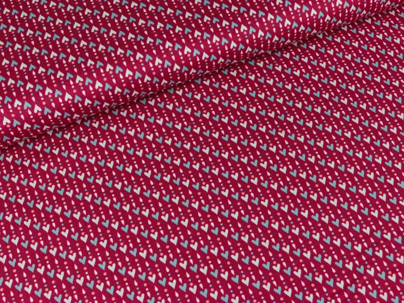 Baumwollstoff Pop Up Herzchen auf Fuchsia