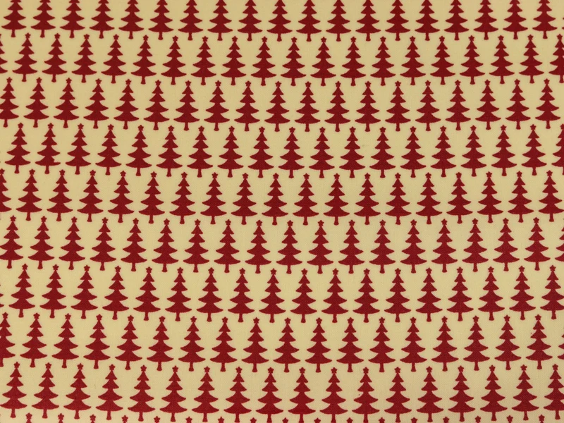 Laminierter Baumwollstoff Joyful Christmas Tannen rot auf creme