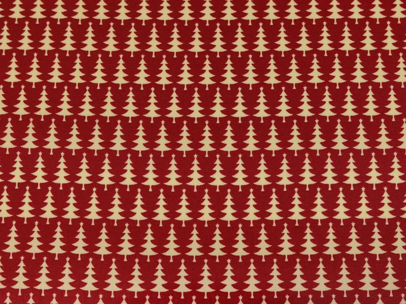 Laminierter Baumwollstoff Joyful Christmas Tannen creme auf rot