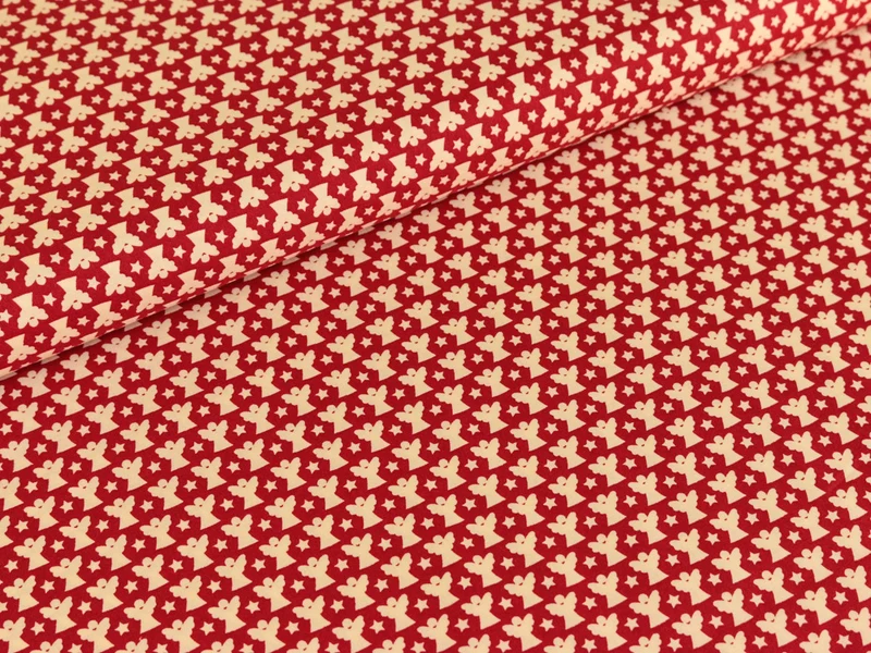 Baumwollstoff Joyful Christmas Engel creme/rot