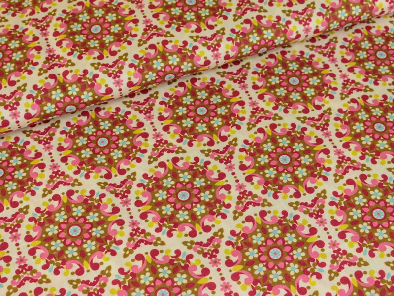 Baumwollstoff Salzburg Blumen creme-oliv