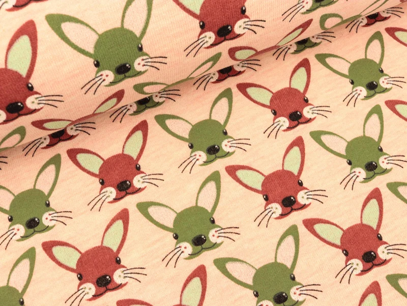 Baumwollsweat Bunnies bunt auf rose meliert