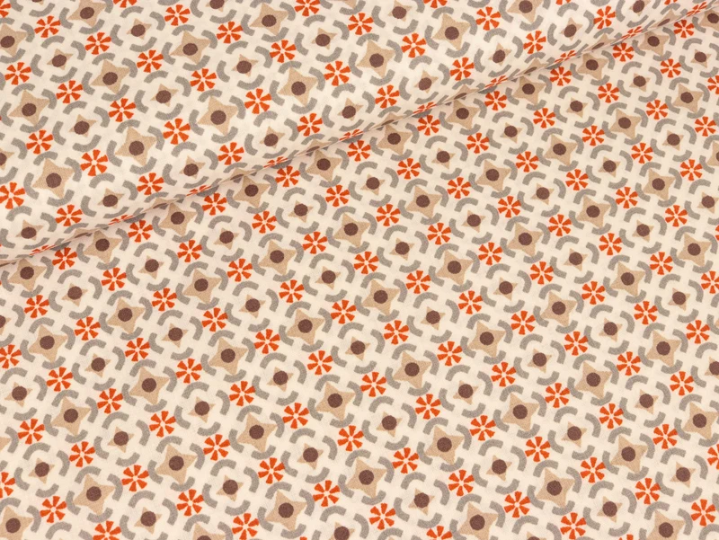 Baumwollstoff Againeg Ornamente weiß-orange-braun