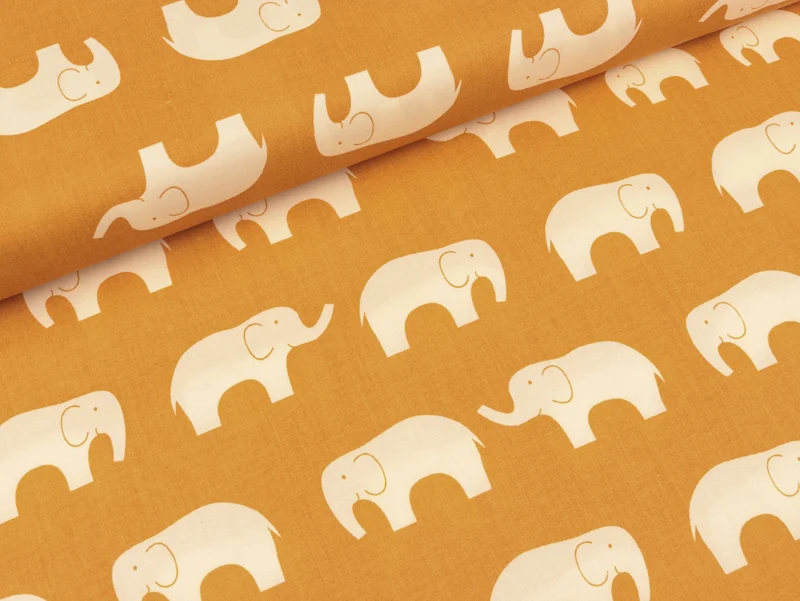 Monaluna Elefanten weiß auf Ocker Organic cotton