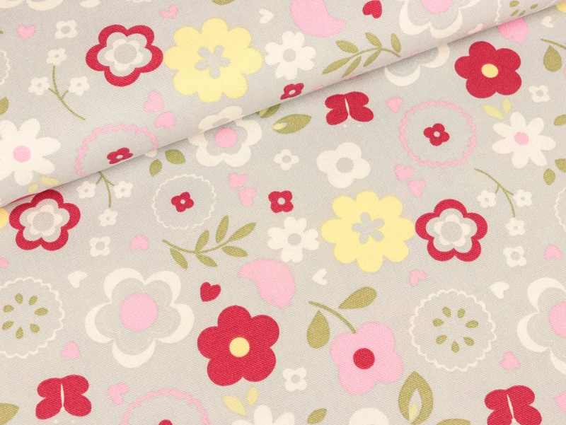 Baumwollstoff Retro Floral grey