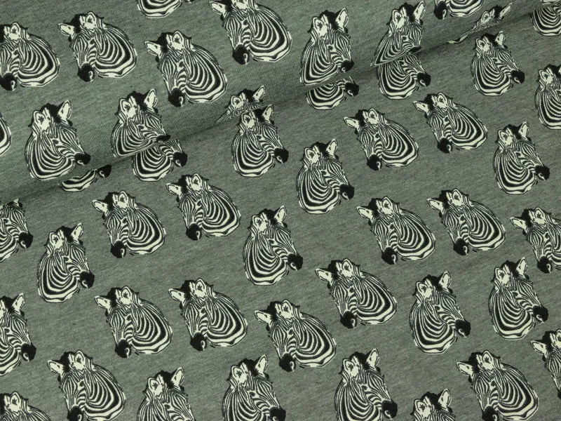 Baumwolljersey Zebra auf grau meliert