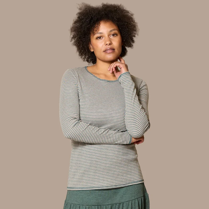 Langarm-Bio-Baumwoll-Shirt, schmal gestreift