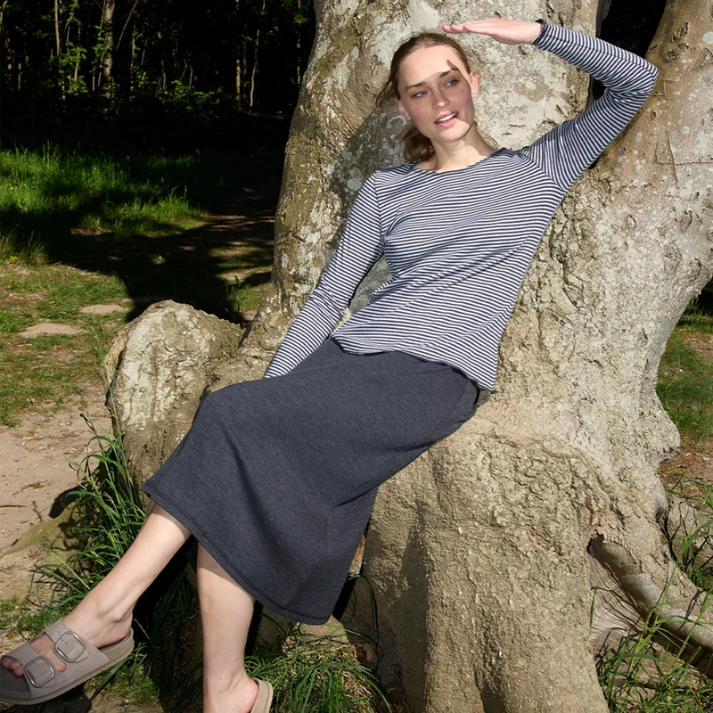 Langarm-Bio-Baumwoll-Shirt, schmal gestreift
