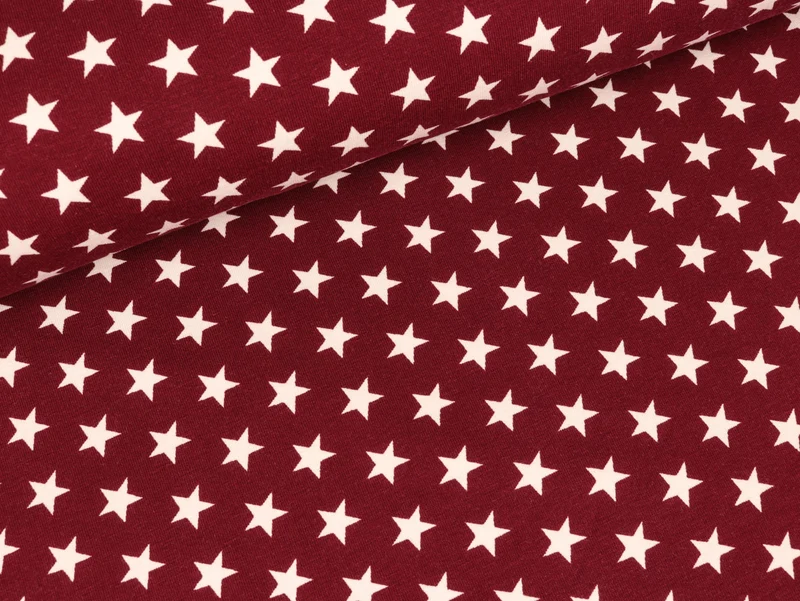 Baumwolljersey Verena Kleine Sterne weiß auf Bordeaux