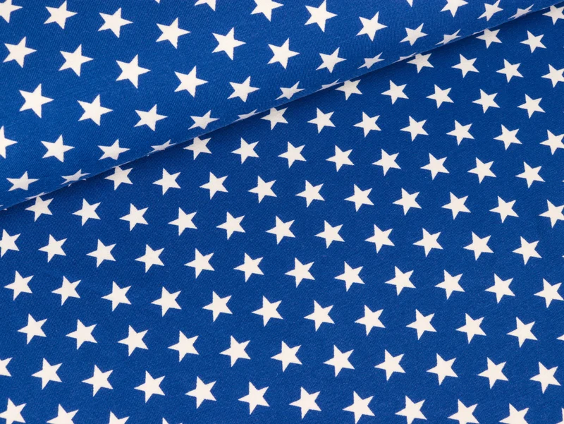 Baumwolljersey Verena Kleine Sterne weiß auf Royalblau