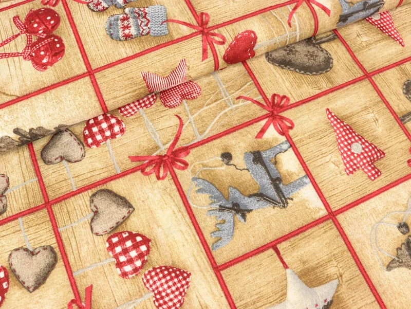 Dekostoff Weihnachtliche Patchworkoptik hellbraun