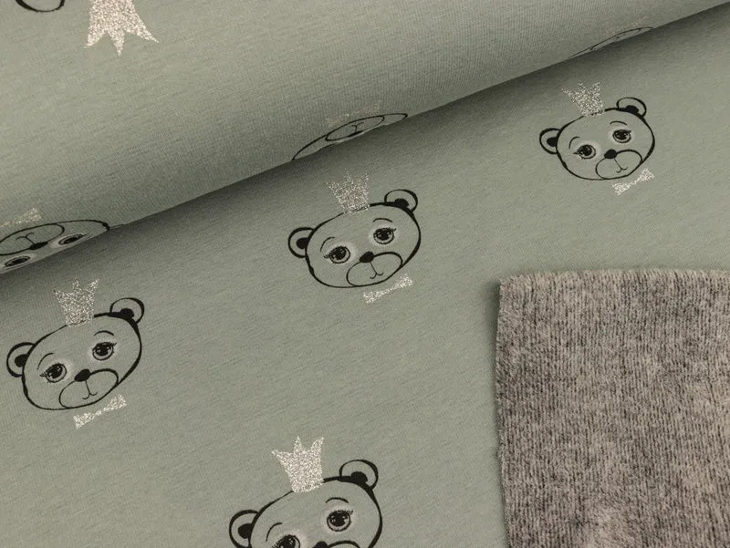 Alpenfleece Bären mit Glitzerkrone graugrün