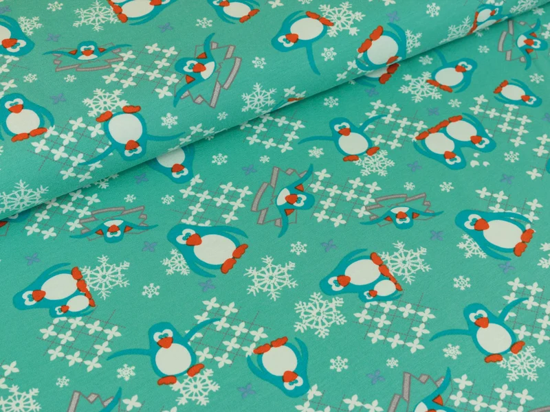 Baumwolljersey Pinguin&Eiskristall mint