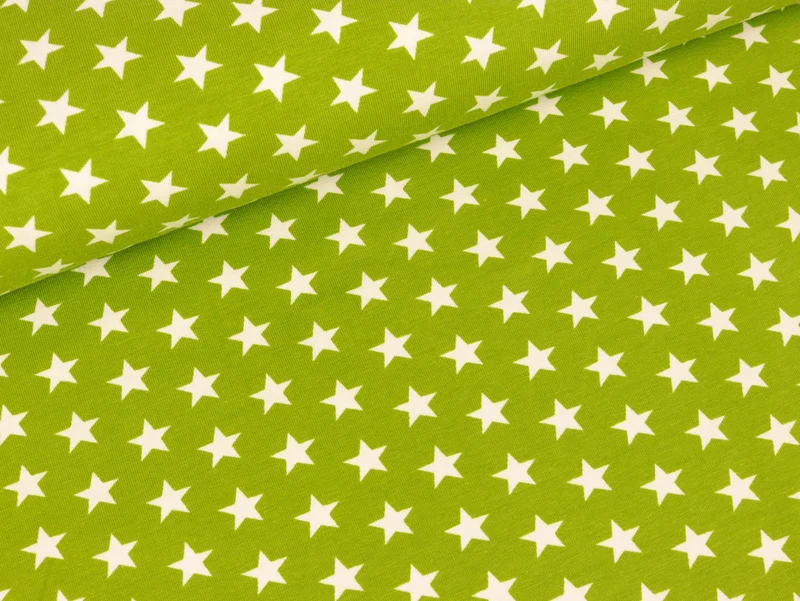 Baumwolljersey Verena Kleine Sterne weiß auf Kiwi
