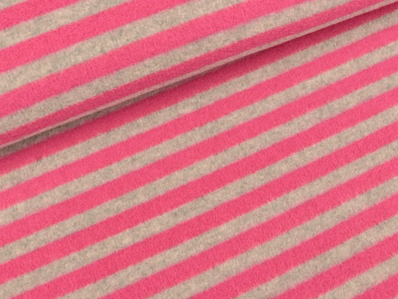 Sweatshirtstoff Martin Streifen pink auf Hellgrau