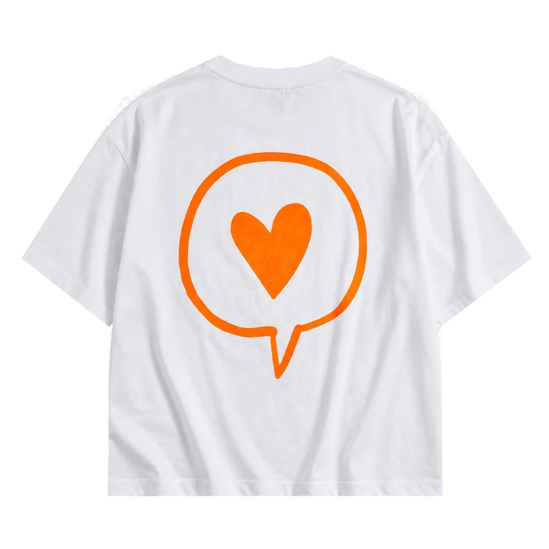 T-Shirt Weiß – Herz-Logo in Neonorange oder Mint, DecoGoodies Collection