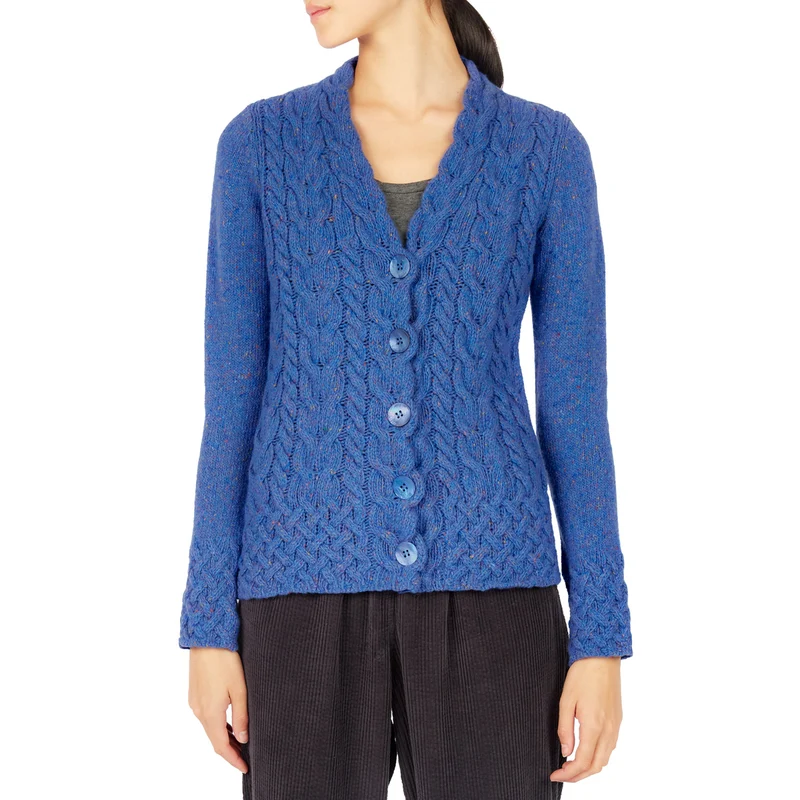 Cardigan mit irischem Zopfmuster - Mittelblau