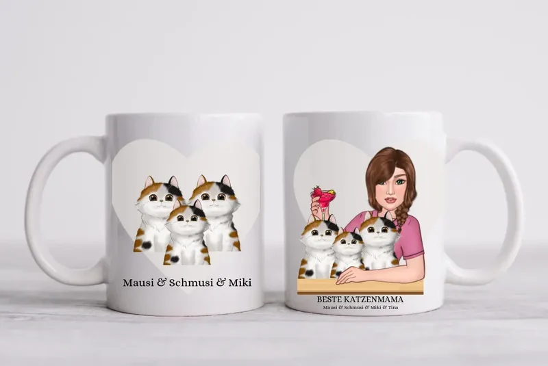 Katzenmama - Personalisierte Tasse - 3 Katzen Geschenk für Katzenliebhaber
