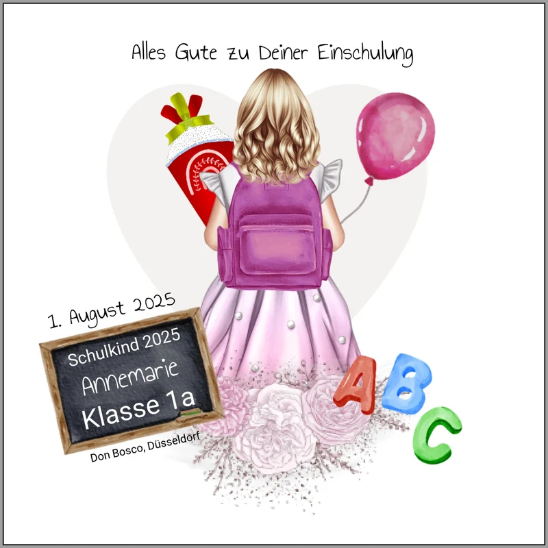 Personalisiertes Poster Geschenk - Einschulungsgeschenk Schulkind 2025 Mädchen