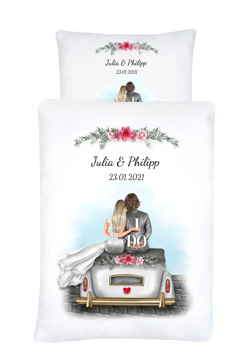 Personalisiertes Geschenk Hochzeit Bettwäsche für Verliebte, Paare, Partnergeschenk