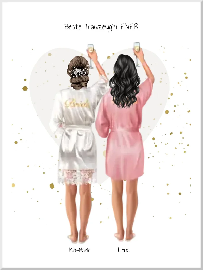 Braut & Brautjungfer Poster Geschenk personalisiert, Trauzeugin Bild Geschenk
