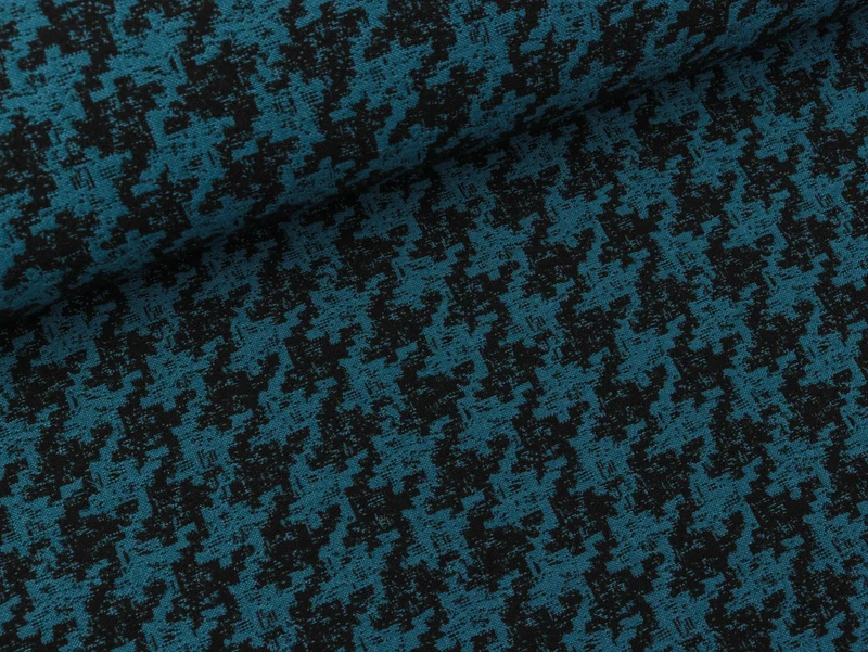 Reststück 50cm - Bengaline Jacquard Hahnentrittmuster medium schwarz-petrol