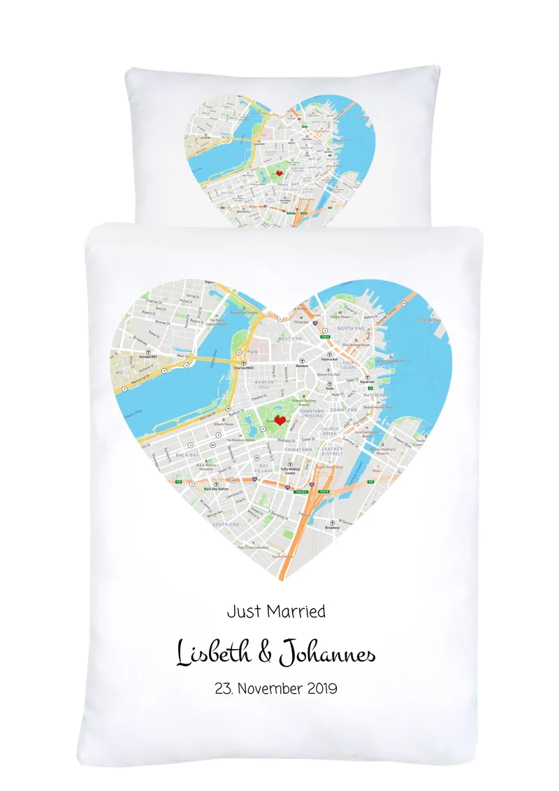Personalisierte Bettwäsche Hochzeitsgeschenk – Stadtkarte & Koordinaten Design