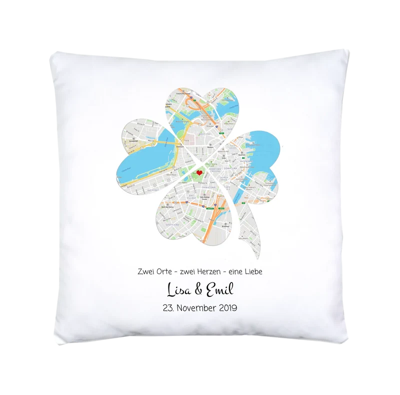 Personalisierte Bettwäsche Hochzeitsgeschenk – Glücksklee & Stadtkarte Design