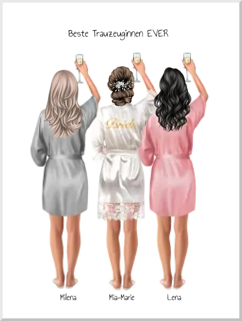 Personalisiertes Poster Geschenk Braut & Brautjungfer, Trauzeugin Bild Geschenk personalisiert