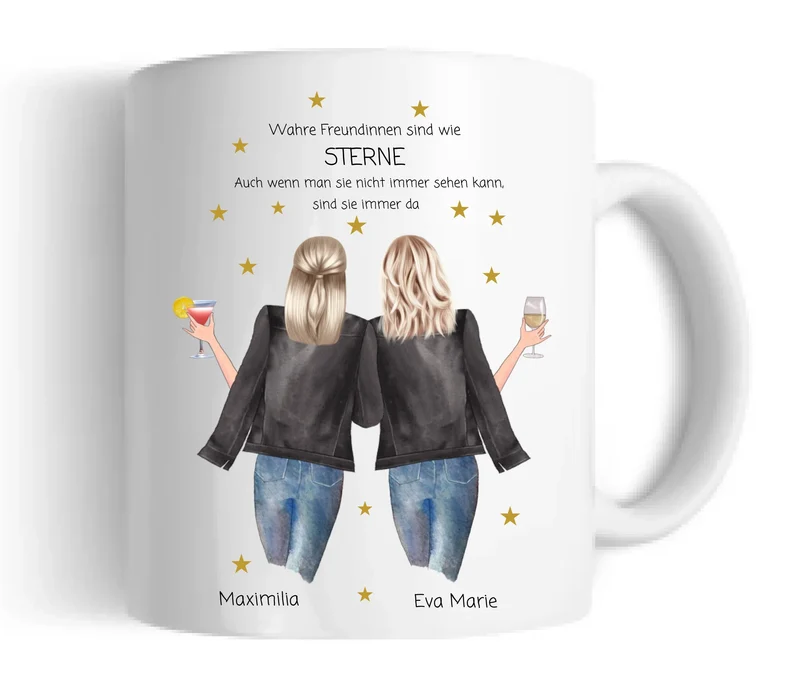 2 Beste Freundinnen Tasse personalisiert - 2 Frauen Kaffeebecher Geburtstagsgeschenk